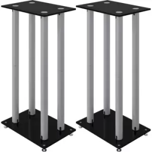 image of Speaker Stands 2 pcs Black&Silver Tempered Glass 4 Pillars Design Vidaxl Black