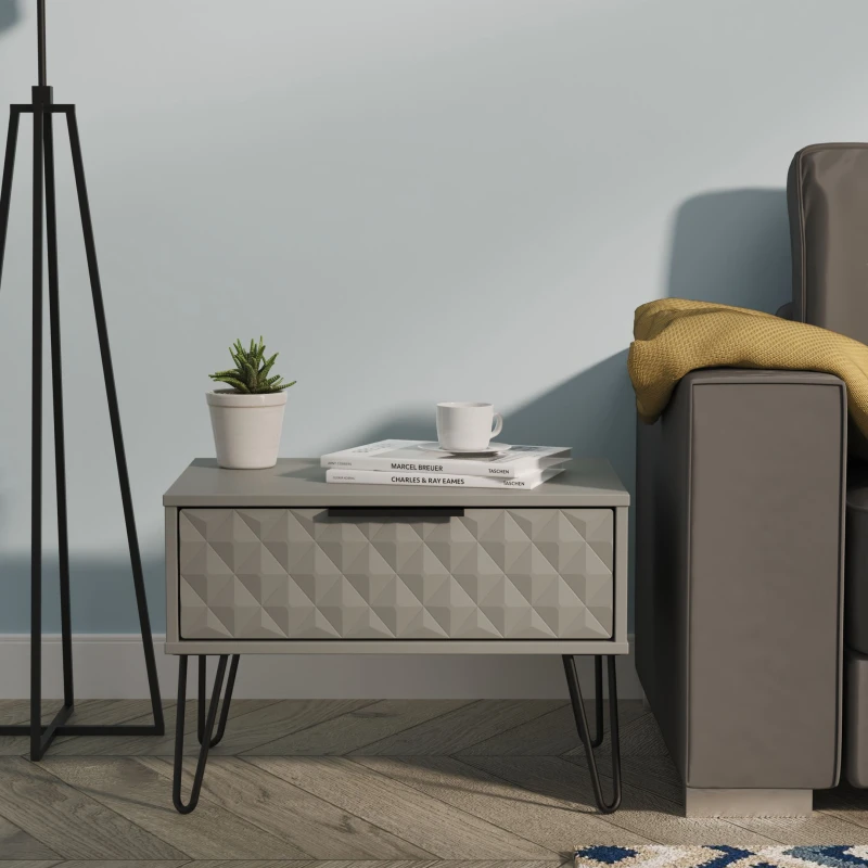 Image of Ready Assembled 2 U Islay 1 Drawer Wide Side Table (Ready Assembled) in Dark Grey Dark Grey Unisex