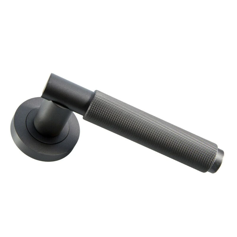Image of Loops PAIR Knurled Grip Round Bar Handle on Round Rose Concealed Fix Matt Bronze Multi