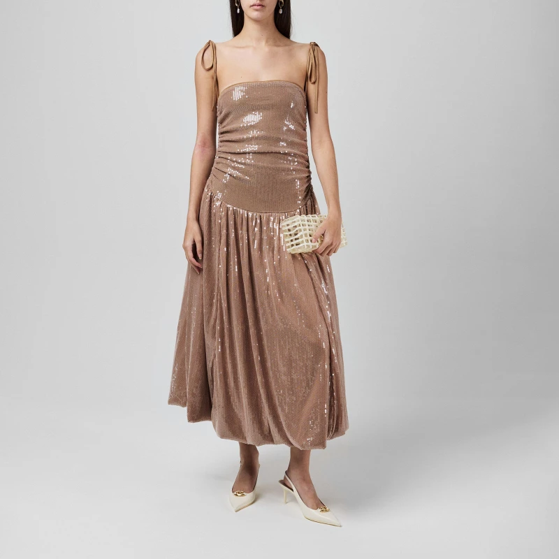 Image of AmyLynn Womens Alexa Sequin Peplum Dress Champagne female 6 (XS)