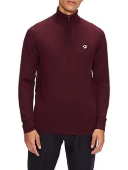 Image of Ted Baker Half Zip Knitted Jumper - Red, Size 4, Men