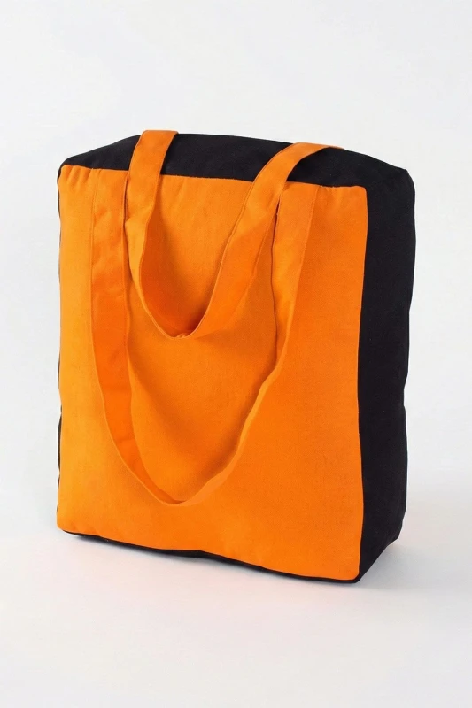 Image of Homescapes Cotton Solid Orange Black Design Shopping Bag, 36 x 43 x 11cm Orange unisex