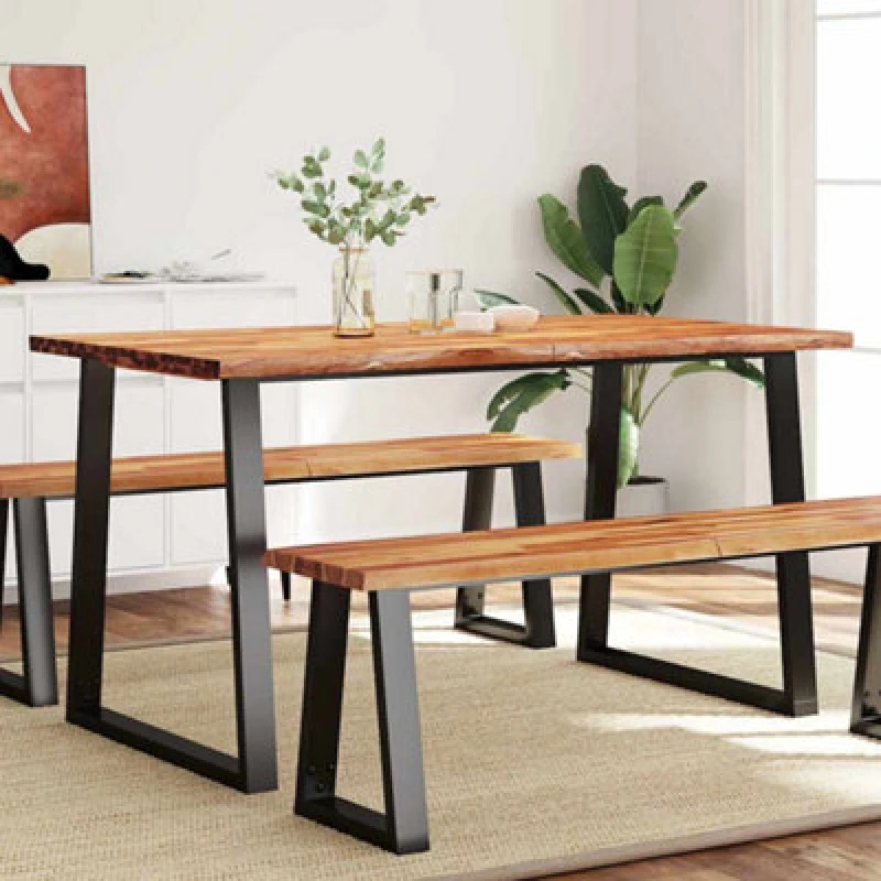 Image of Vidaxl Dining Table With Live Edge 140X80X75cm Solid Wood Acacia, Brown 353289
