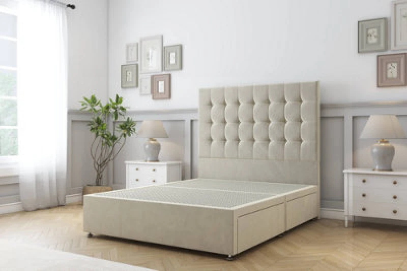 Image of Sloomy Alabama Cream Plush Divan Bed Base No Drawers With 26" Strutted Headboard 2'6 Small Single