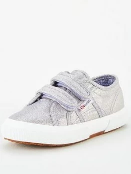 Image of SUPERGA Girls 2750 Cotj Lame Strap Plimsoll Pumps - Violet, Violet, Size 8.5 Younger