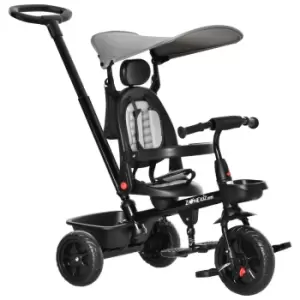 Image of Homcom Four-in-one Baby Tricycle W/ Adjustable Canopy - Grey