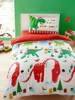 Image of Catherine Lansfield Roarsome Christmas Dino Single Duvet Cover Set