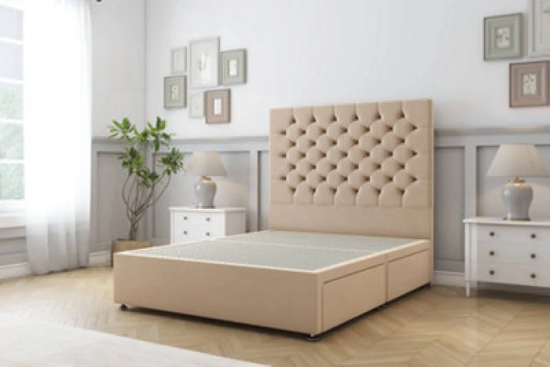 Image of Sloomy Mayfair Pebble Plush Divan Bed Base No Drawers With 26" Strutted Headboard 4'6 Double