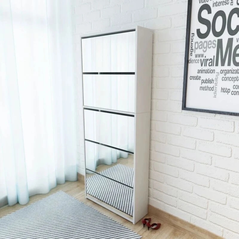 Image of VIDAXL Shoe Cabinet 5-Layer Mirror White 63x17x169.5cm vidaXL 8718475547563