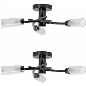 image of Minisun - 2 x 3 Way Spiral Flush Ceiling Light - Black Chrome