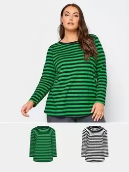 Image of Yours Long Sleeve Stripe Tee 2 Pack Green Black/mono, Green, Size 16, Women