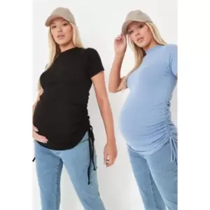 image of Missguided Maternity Two Pack Ruched Side Ss Top - Multi