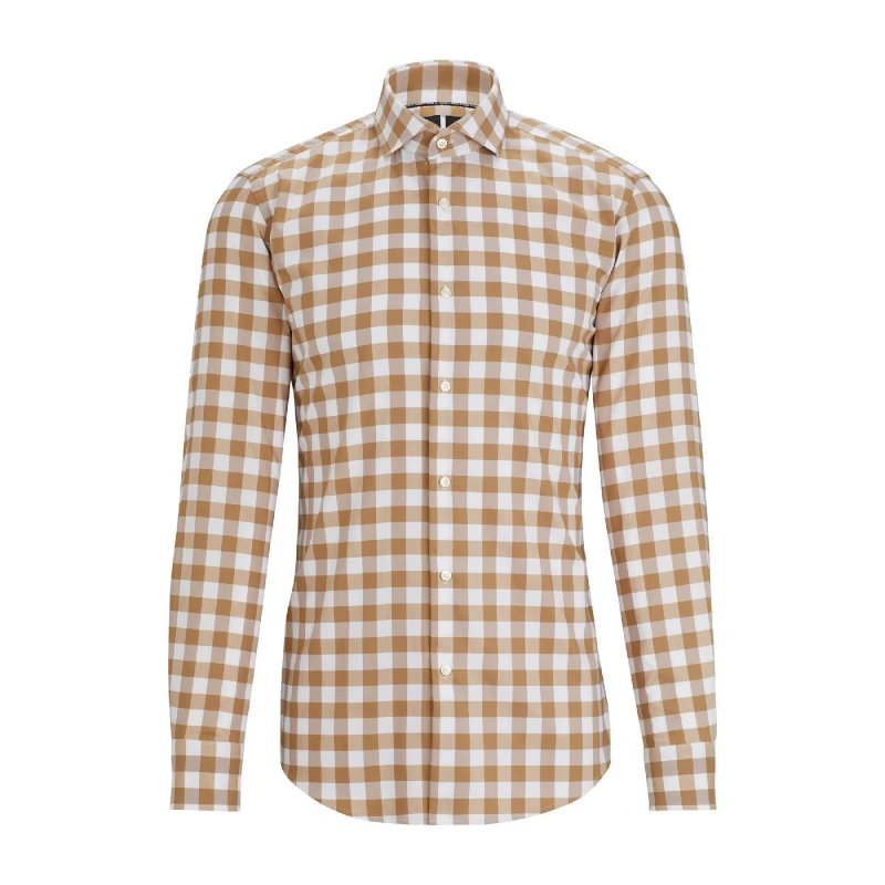 Image of Boss Mens P Hank Spread Long Sleeve Oxford Shirt Medium Beige male 15 inch