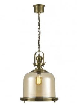 Image of Large Bell Ceiling Pendant E27 Antique Brass, Cognac Glass