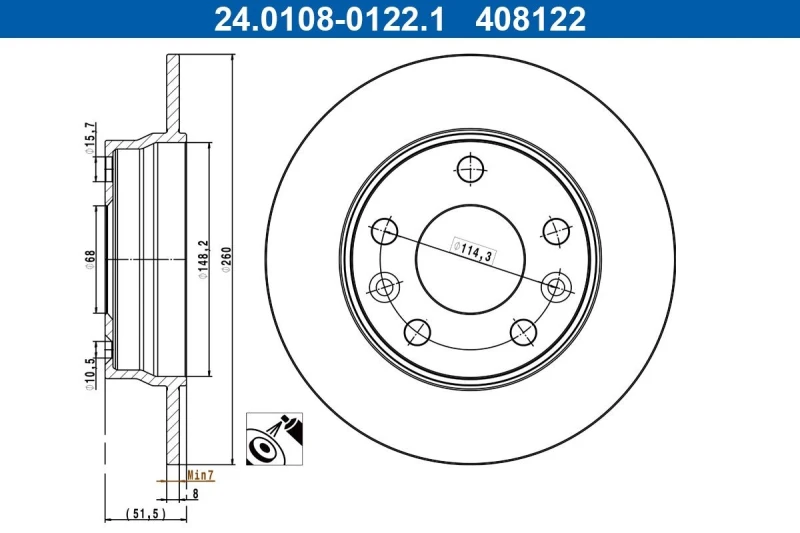 Image of Brake disc ATE 24.0108-0122.1