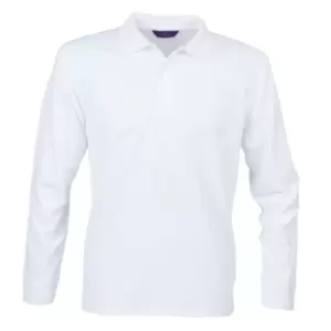 Image of Henbury Adults Unisex Long Sleeve Coolplus Piqu Polo Shirt (3XL) (White)