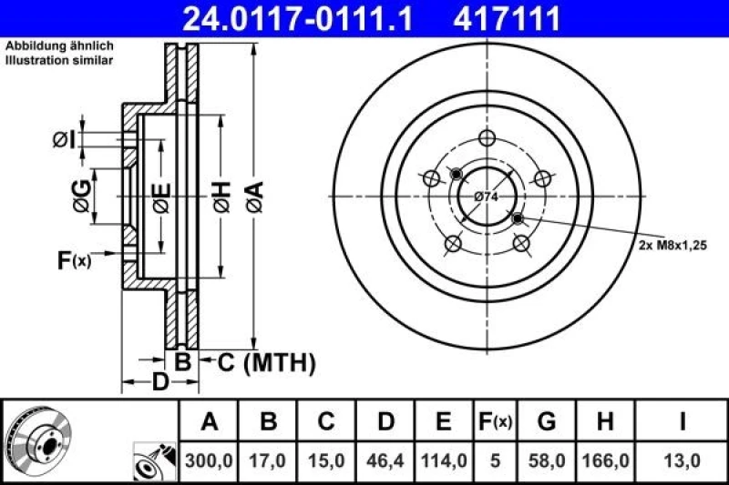 Image of Brake disc ATE 24.0117-0111.1
