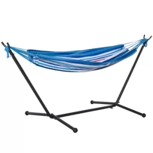 image of Outsunny 277 x 121cm Hammock with Stand Camping Hammock with Portable Carrying Bag, Adjustable Height, 120kg, White Stripe