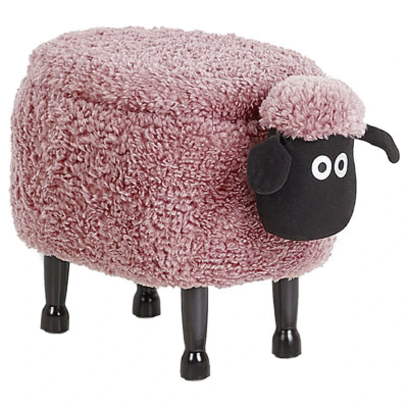 Image of Beliani Storage Animal Stool Sheep Fabric Pink Sheep