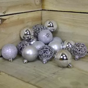 image of Shatter Proof Christmas Bauble - box of 16 - 4 Different Designs 6cm Silver