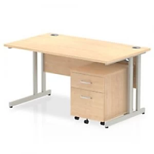 Image of Impulse 1400 Straight Cantilever Workstation 500 Two drawer mobile Pedestal Bundle Maple
