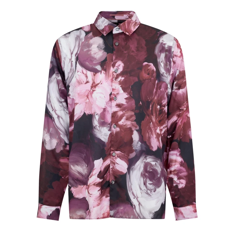 Image of Ted Baker Mens Biton Long-Sleeve Patterned Shirt Pink male 3XL (8)