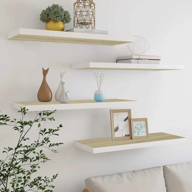 Image of VIDAXL Vidaxl - Floating Wall Shelves 4 pcs Oak and White 80x23.5x3.8cm mdf 8720286416822