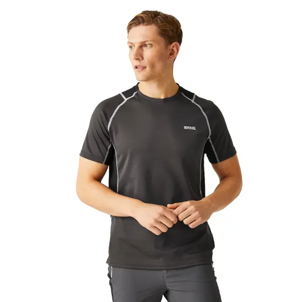 Image of Regatta Mens Virda IV Quick Tech Drying Short Sleeve T Shirt L - Chest 41-42' (104-106.5cm) Ash/Black RMT289-61G-L