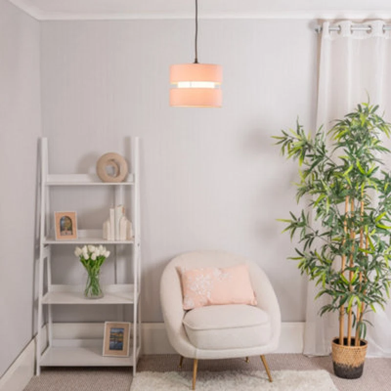Image of ValueLights Sophia Pair of Easy Fit Small Light Lamp Shades with 10W LED Warm White Bulbs Dusty Pink