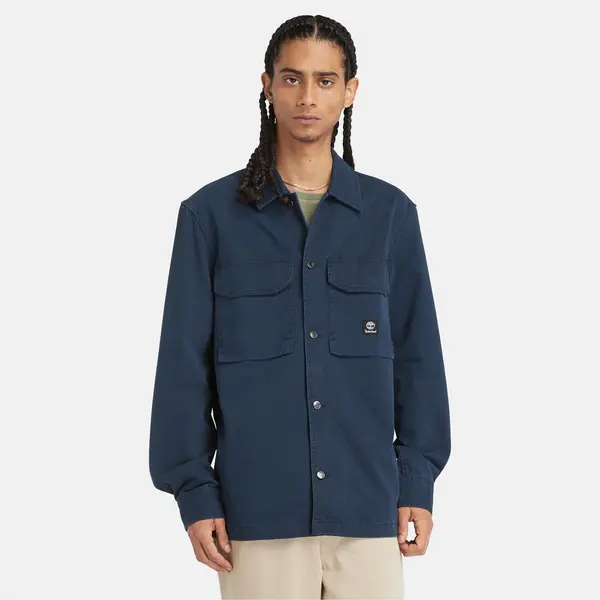 Image of Timberland Washed-look Overshirt For Men In Dark Blue Blue, Size S