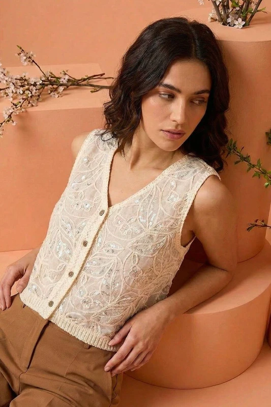 Image of Dusk Womens Sequin Detail Waistcoat in Ivory Size: 10 Ivory Female 10
