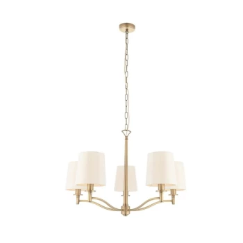 Image of Endon Directory Lighting - Endon Ortona - 5 Light Multi Arm Pendant Matt Antique Brass, Vintage White Faux Silk, E14