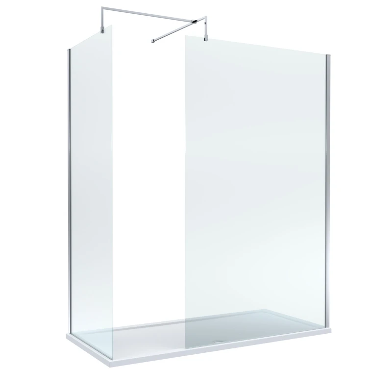 Image of Balterley 8mm Glass Wetroom Screens Chrome Profile and Tray 1700 x 900mm White