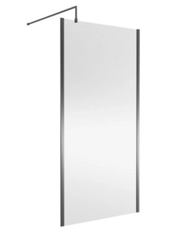 Image of Nuie Wetroom Screen Outer Frame, Durable Frameless Fixed Bathroom Glass Shower Screen In Brushed Pewter Finish, 1000mm
