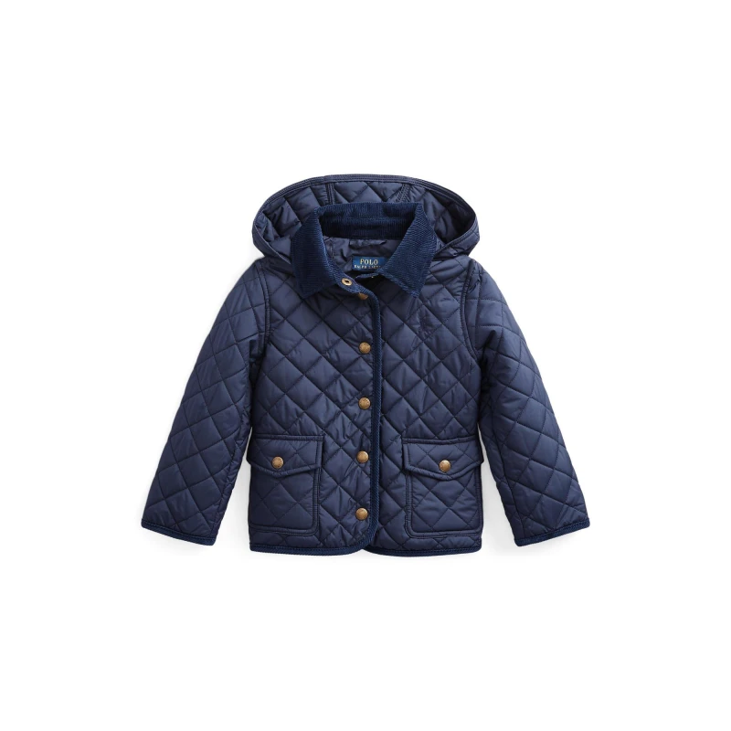 Image of Polo Ralph Lauren Kids Quilted Barn Detachable Hood Long Sleeve Short Puffer Jacket Newport Navy female 8Y