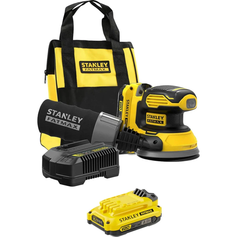 Image of Stanley Fatmax V20 SFMCW220 18v Cordless Random Orbit Disc Sander 125mm SFMCW220D3S Batteries: 2 x 2ah Li-ion