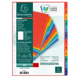 Image of Exacompta Europa Dividers Mylar Printed 1 to 12 Indices A4 225gsm Pack of 10, Multi