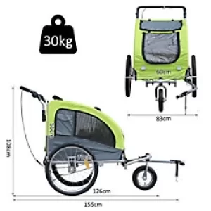 Image of PawHut Pet Trailer Grey, Green 830 mm x 1550 mm x 1080 mm