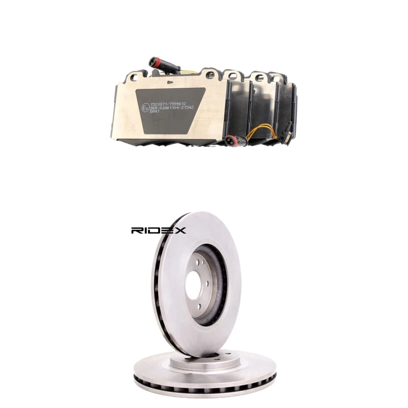 Image of RIDEX 3405B2812 Brake disc and pads set Front Axle, Brake Disc Type: Vented, incl. wear warning contact Brake Set,disc brakes (3405)