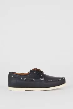 Image of Mens Navy Leather Boat Shoes