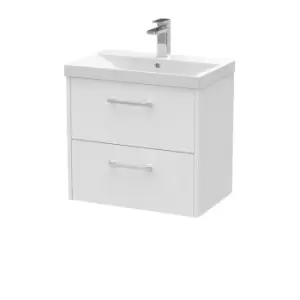 image of Hudson Reed Juno 600mm Wall Hung 2 Drawer Vanity & Thin-Edge Basin - White Ash