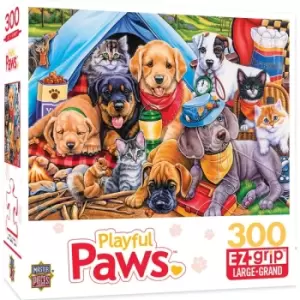 Image of Masterpieces Puzzle Playful Paws Camping Buddies Ez Grip Puzzle 300 piece jigsaw puzzle