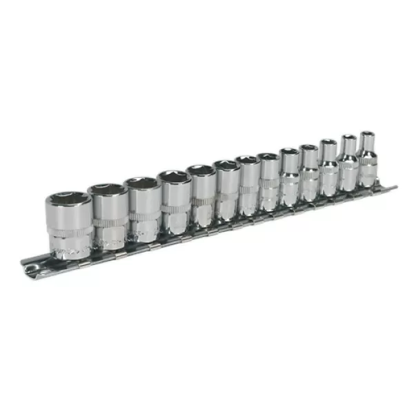 Image of Genuine SEALEY AK2691 Socket Set 13pc 1/4Sq Drive 6pt WallDrive® - Metric