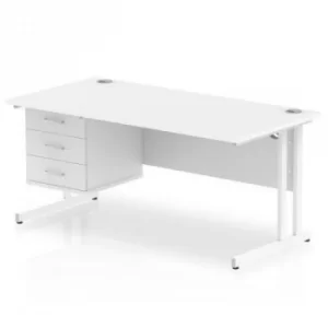 Image of Impulse 1600 Rectangle White Cant Leg Desk White 1 x 3 Drawer Fixed Ped