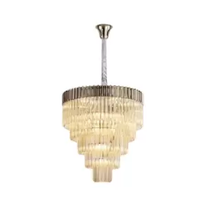 image of Poland Ceiling Pendant Round 5 Tier 19 Light E14, Polished Nickel, Cognac Sculpted Glass, Item Weight: 32.6kg