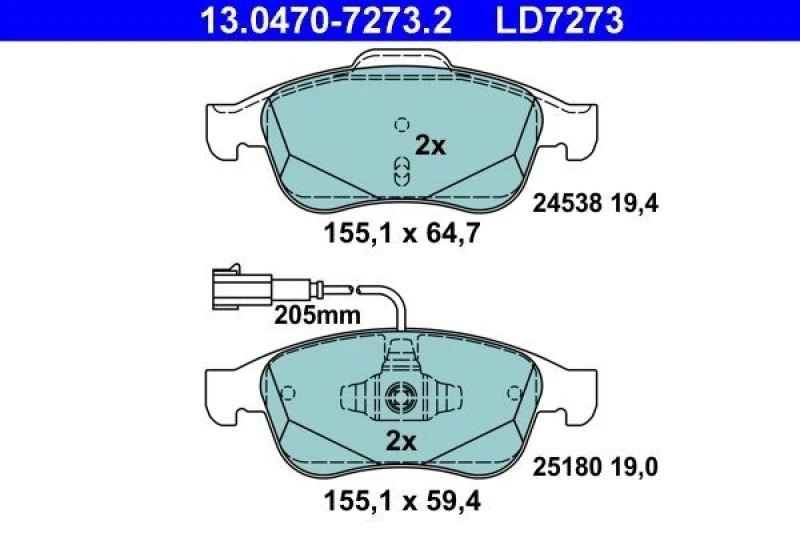 Image of ATE 13.0470-7273.2 Brake pad set incl. wear warning contact Brake Pad Set,disc brake (402)