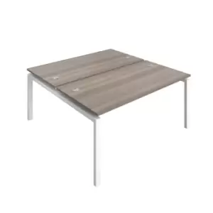Image of Telescopic Sliding 2 Person Grey Oak Bench with Cable Port - 1400 X 800 - White Frame