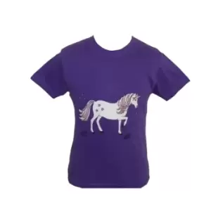 Image of British Country Collection Childrens/Kids Dancing Unicorn T-Shirt (3-4 Years) (Purple)