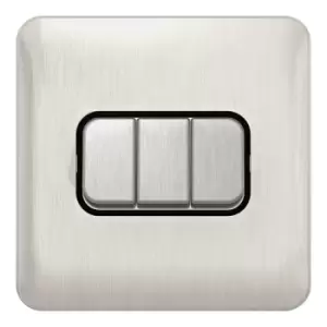 Image of Schneider Electric Lisse Screwless Deco - 3 Gang 2 Way Light Switch, 10AX, GGBL1032BSS, Stainless Steel with Black Insert