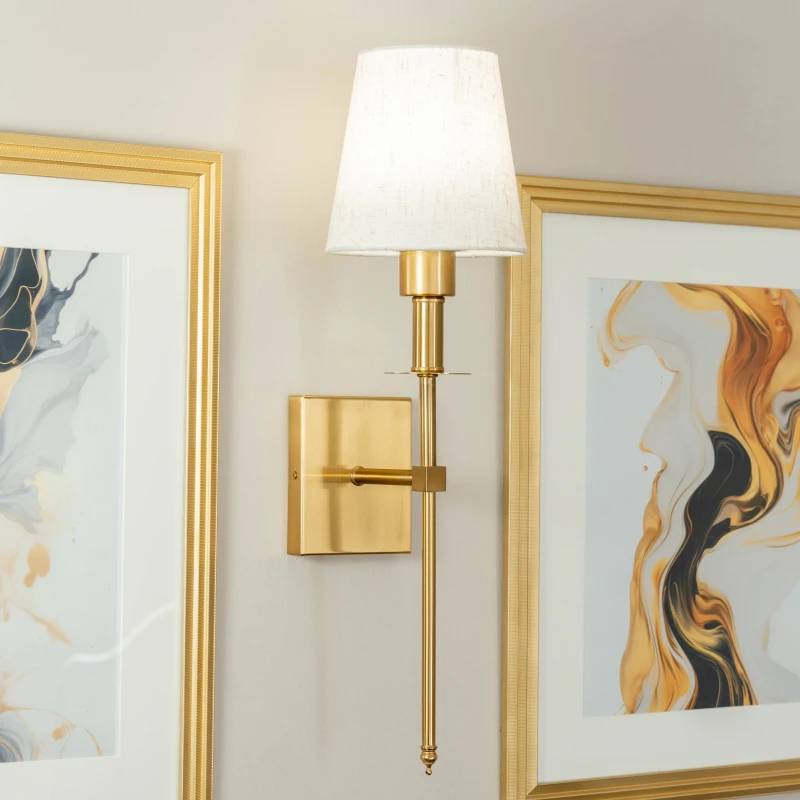 Image of ValueLights ValueLights Kincaid Set of 2 Rechargeable Easy Fit Dimmable Remote Control Wall Light with Shade in Metallic Gold Metallic Gold One Size U